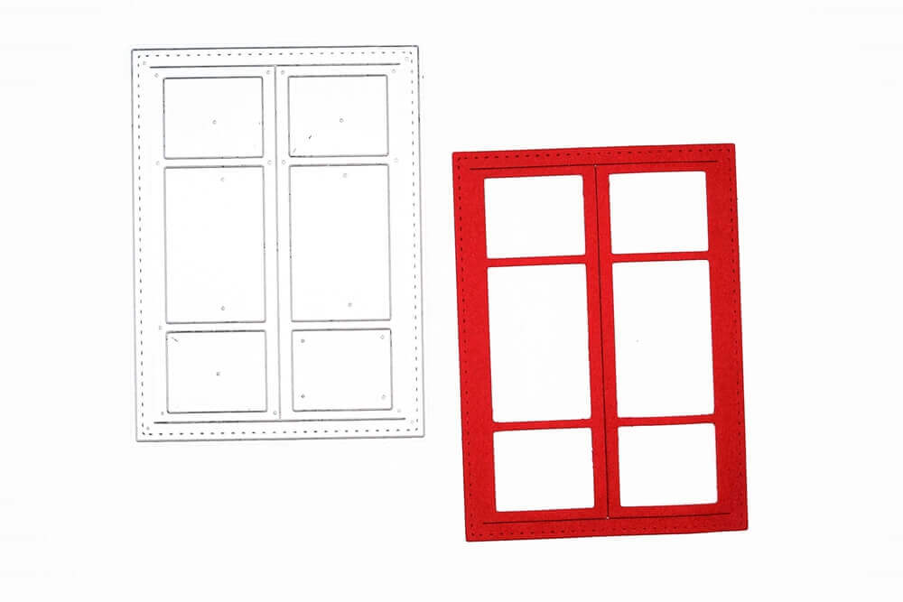Ein Paar rot-weiße Stanzen von Stanzenschop.de: Fensterrahmen auf weißem Hintergrund.