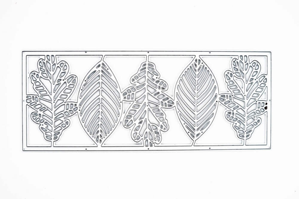 Ein Stanzschablonen-Design von Stanzenshop.de mit fünf Blättern in einem Rahmen auf weißem Hintergrund.