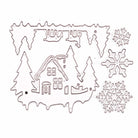 Die Stanzschablone Haus im Schnee von Stanzenshop.de hat die Form eines Hauses mit Bäumen, Eiszapfen und Schneeflocken - ideal für Scrapbooking, Basteln oder um Ihren kreativen Bastelprojekten Charme zu verleihen.