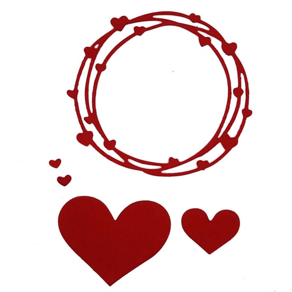 Ein Kreis mit Herzen und einem Herzkranz aus Stanzschablone Herzkranz, Liebe, Valentinstag, Rot von Stanzenshop.de.