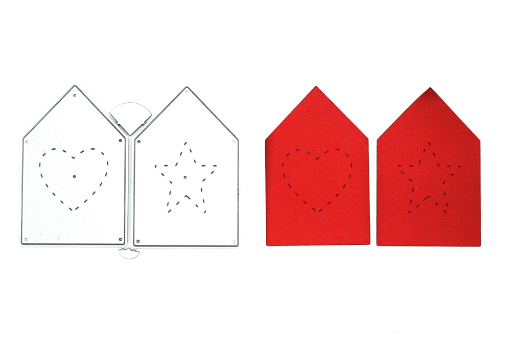Ein Paar Stanzschablonen-Hausausschnitte mit Herzen und Sternen, zum Sonderpreis erhältlich bei Stanzenshop.de.