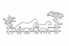 Stanzschablone Landschaft mit zwei Pferden von Stanzenshop.de zeigt zwei Pferde an einem Zaun mit Bäumen - perfekt zum Basteln von Karten, landschaftlichen Designs und kompatibel mit Ihrer Stanzmaschine.