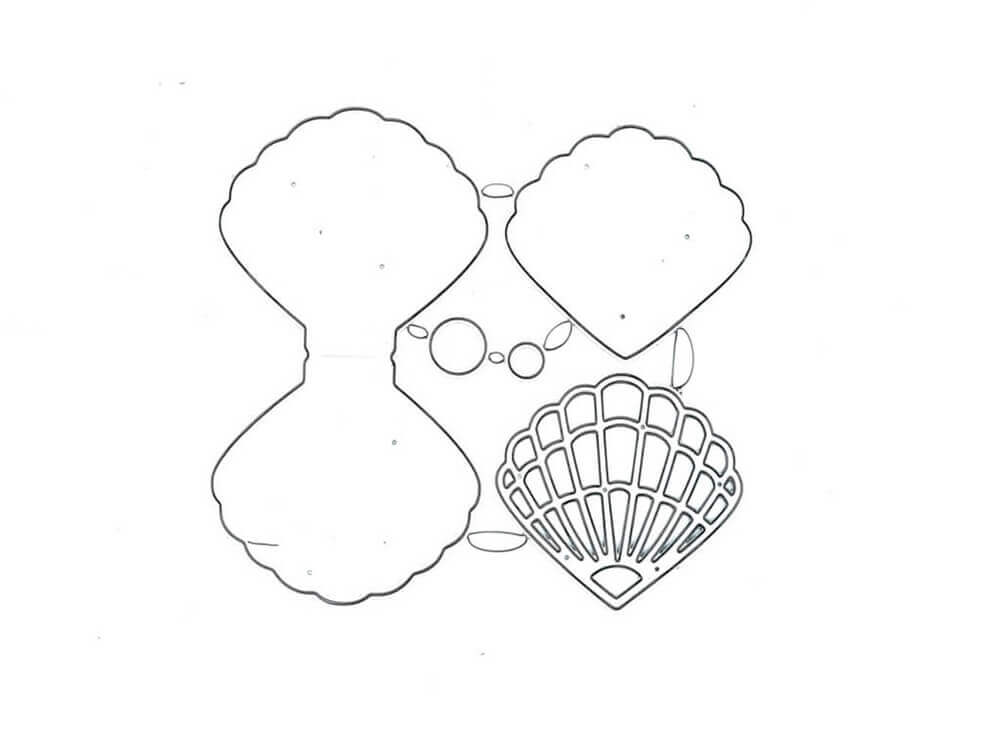 Eine Zeichnung einer Muschel und einer Stanzenschop.de Stanzschablone Muschel zum Aufklappen, erstellt mit der Stanzschablonentechnik.