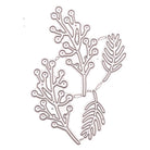 Die Stanzschablone Perlenzweige von Stanzenshop.de zeigt drei belaubte Zweige und zwei Farnblätter, ideal für Scrapbooking oder Bastelarbeiten, isoliert auf weißem Hintergrund dargestellt.