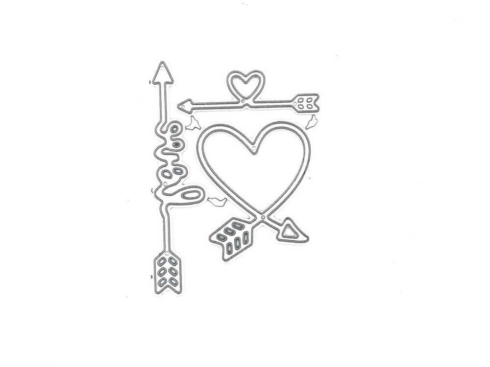 Ein Herz mit der Marke Stanzschablone Pfeile mit Herzen und dem Text „Love and Arrows“ von Stanzenshop.de.