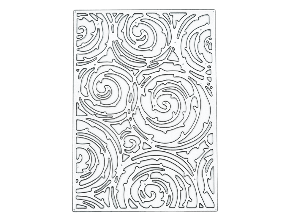 Die "Stanzschablone: Platte mit Ranken" von Stanzenshop.de ist eine rechteckige Schablone mit abstraktem, rankenartigem Muster - ideal für Scrapbooking und Kartenbasteln.
