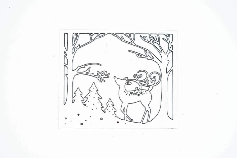 Eine Zeichnung einer Stanzschablone: Reh im Wald.