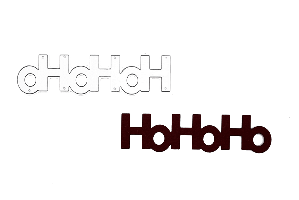 Diese Stanzschablone Schiftzug „hohoho“ ist ein wunderschönes Bastelergebnis aus Papier und Stanzschablone Schiftzug „hohoho“ von Stanzenshop.de.