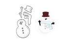 Links der Umriss eines Schneemanns mit separater Mütze, Armen, Nase und Schal, rechts ein bunter Schneemann mit Schal und Zylinder - perfekt zum Basteln im Winter mit der Stanzschablone von Stanzenshop.de.