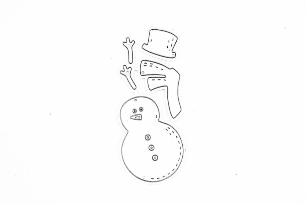 Eine Zeichnung einer Stanzschablone: Schneemann mit Hut von Stanzenshop.de im Hut.