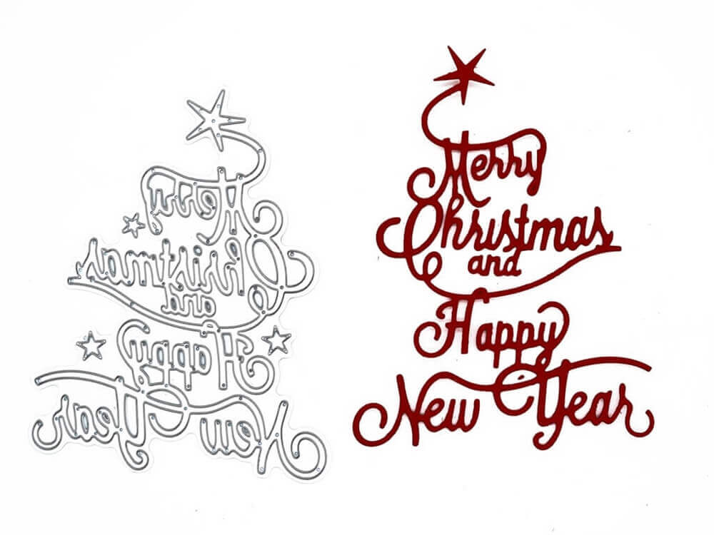 Die Stanzformen „Merry Christmas and Happy New Year“ können durch die Stanzschablone „Schriftzug Merry Christmas and Happy New Year, Schrift“ von Stanzenschop.de ersetzt werden.