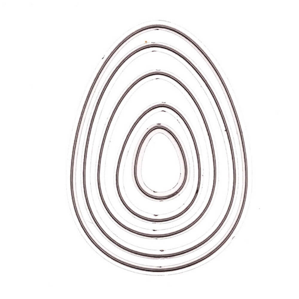 Sechs ineinander verschachtelte, ovale Konturen erscheinen auf weißem Hintergrund - ideal zum Basteln und Scrapbooking mit der Stanzschablone Sechs Ostereier von Stanzenshop.de.
