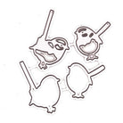 Die Stanzschablone Vier Spatzen von Stanzenshop.de beinhaltet vier Vogelausstecher aus Metall mit Griffen, perfekt zum Basteln, Scrapbooking, oder als Stanzschablone für Vögel. Dargestellt auf einem weißen Hintergrund.