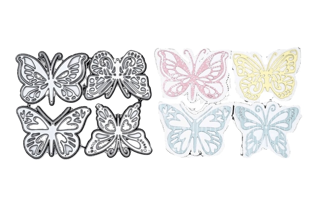 Ein Set Stanzschablonen: Vier verschiedene Schmetterlinge in verschiedenen Farben von Stanzenshop.de.