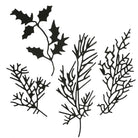 Schwarze Silhouetten von botanischen Zweigen auf Weiß, ideal für Scrapbooking oder Basteln. Perfekt passend zur Stanzschablone Vier Verschiedene Zweige von Stanzenshop.de und Ihren Lieblings-Stanzprojekten.