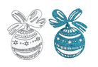 Die "Stanzschablone Weihnachtskugel mit Schleife" von Stanzenshop.de bietet zwei Ornamentdesigns - einmal als schlichter Umriss, einmal als blauer Glitzerausschnitt - ideal für Basteln Winter oder Stanzen Weihnachten.