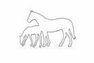 Stanzschablone Zwei Pferde auf einer Stanze von Stanzenshop.de: Konturenzeichnung eines stehenden Pferdes und Fohlens im Profil auf Weiß. Perfekt für Basteln Karten, kompatibel mit Ihrer Stanzmaschine.