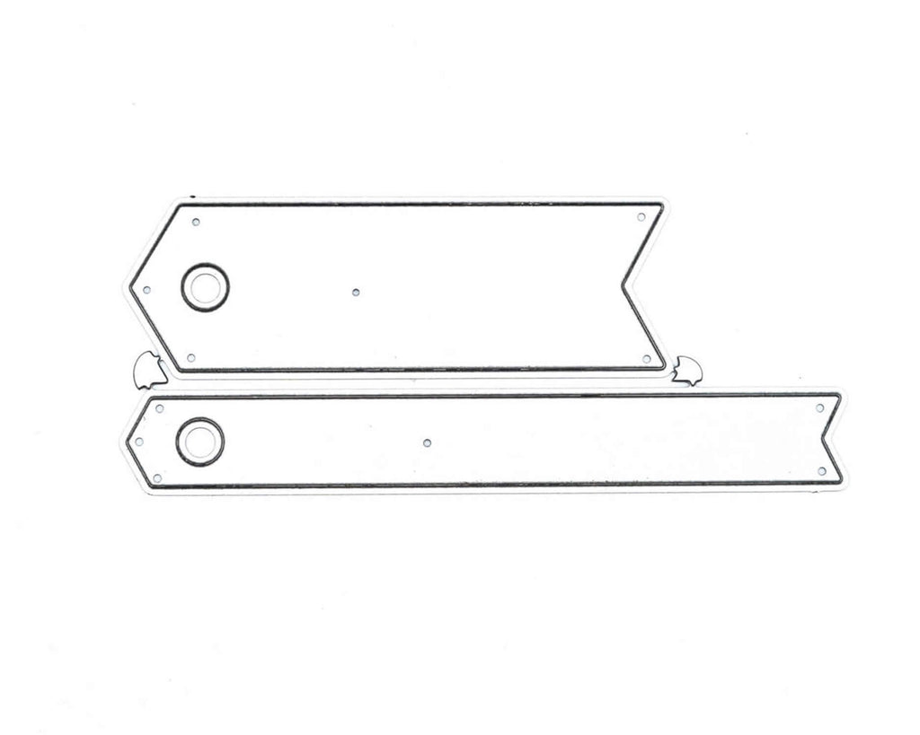 Eine Zeichnung zweier günstiger Stanzschablonen: Zwei Rahmen für Etikettenanhänger auf weißem Hintergrund von Stanzenshop.de.