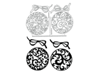 Die Stanzschablone von Stanzenshop.de: Zwei Weihnachtskugeln zeigt zwei Paare von dekorativen Weihnachtskugeln mit Wirbeln und Schleifen in Kontur und Schwarz - ideal als Basteln Weihnachten Deko für kreative Projekte.