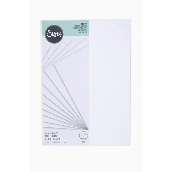 Ein Sizzix • Surfacez Cardstock A4 White 60 St. Blatt Papier auf weißem Hintergrund.