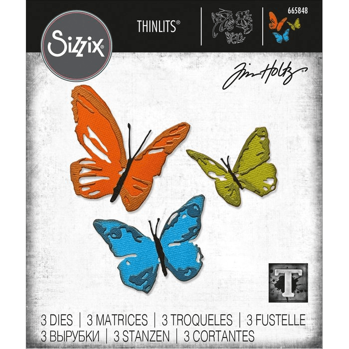 Sizzix - Thinlits Die Set 3PK BrushStroke Butterflys von Tim Holtz - Stanzschablonen für günstige Stanzen.