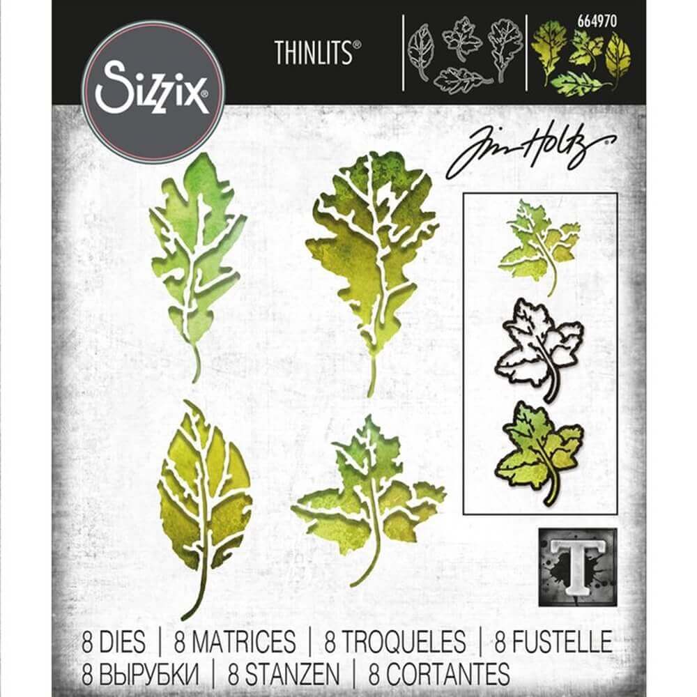 Sizzix Thinlits Stanzen-Set mit 8 Blatt-Druckdesigns von Tim Holtz.