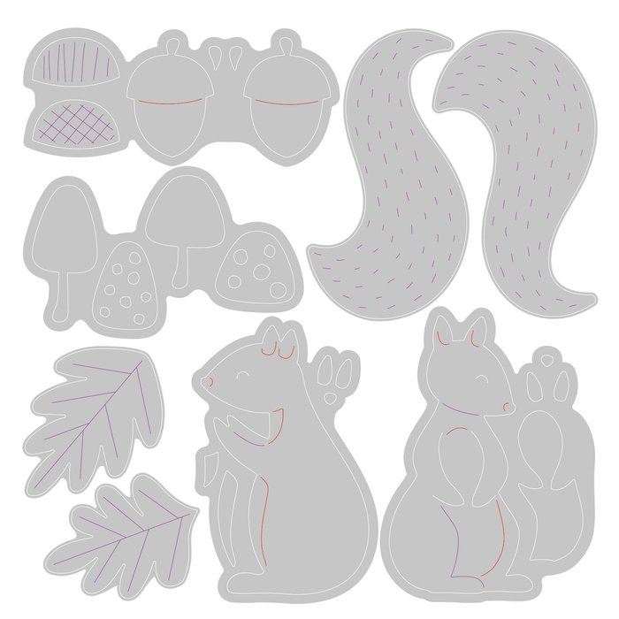 Sizzix 665952 - Die Thinlits Harvest Squirrels von Sizzix enthalten einzelne Eichhörnchen-, Eichel-, Pilz- und Blattformen auf 8,9 x 4"-Bögen - ideal zum Schneiden oder Zusammensetzen von Bastelprojekten.