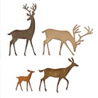 Das Set Sizzix 664968 Thinlits 4PK Darling Deer von Tim Holtz enthält vier Metallic-Hirsche in verschiedenen Größen und Posen - ideal für Projekte im Bereich Papierhandwerk oder Kartenherstellung von Sizzix.