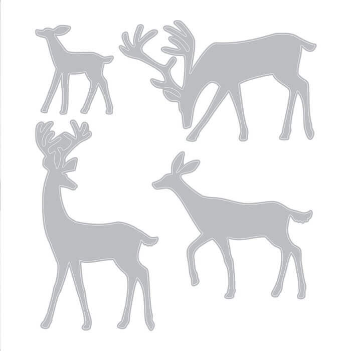 Ein Satz Stanzschablonen-Set 4PK Darling Deer von Tim Holtz auf weißem Hintergrund, produziert von Sizzix.