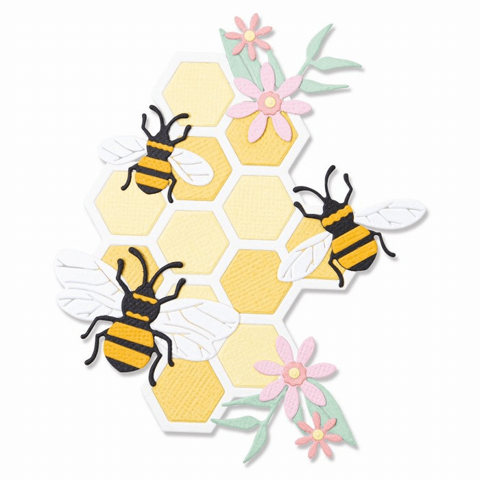 Preiswertes Thinlits Stanzschablonen-Set 11PK Bee Hive von Olivia Rose für alle gängigen Stanzmaschinen; Enthält Bienen und Blumen.